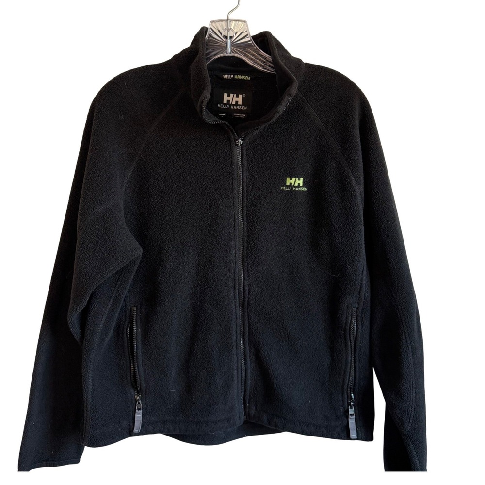 Helly Hansen Mens Full Zip Fleece Jacket Black Lime Green Logo Size L